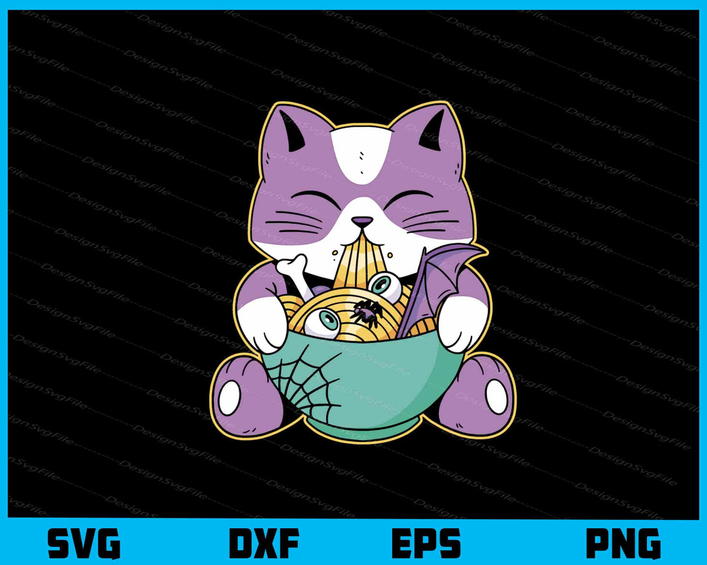 Cat Eating Halloween Ramen Svg Cutting Printable File  - Premium Cutting Files in SVG, PNG & EPS Formats - Premium SVG Cutting Files for Crafts