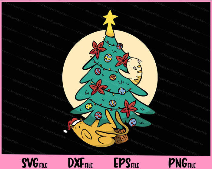 Cats Playing Christmas Tree Svg Cutting Printable Files  - Premium Cutting Files in SVG, PNG & EPS Formats - Premium SVG Cutting Files for Crafts