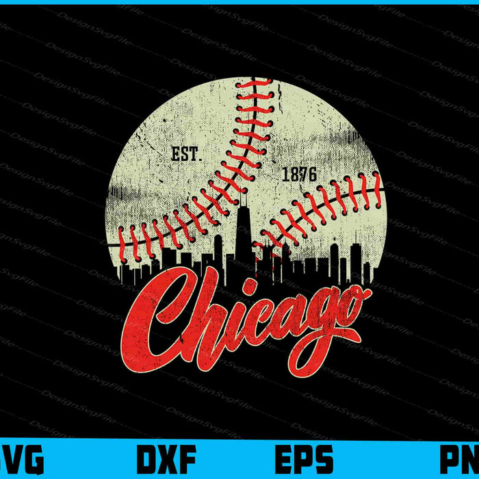 Chicago Skyline Retro Baseball SVG