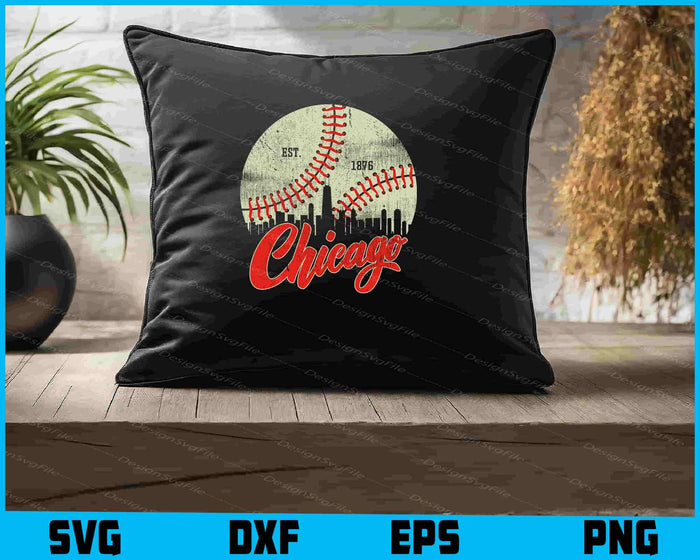 Chicago Skyline Retro Baseball SVG