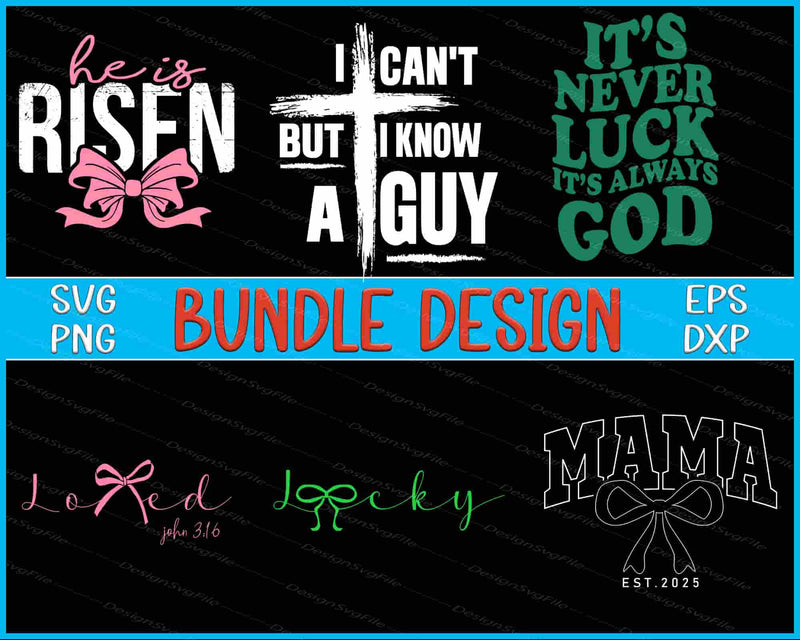 Collection of motivational and decorative text designs with graphics on a black background.