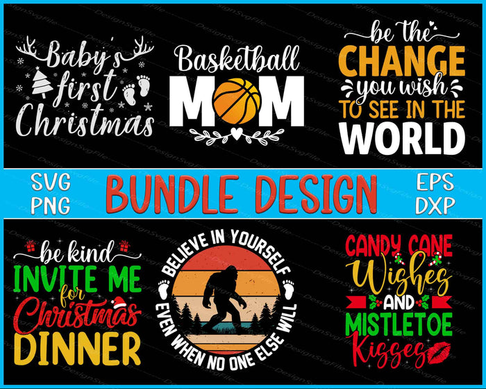Collection of motivational and festive text designs with icons on a black background.