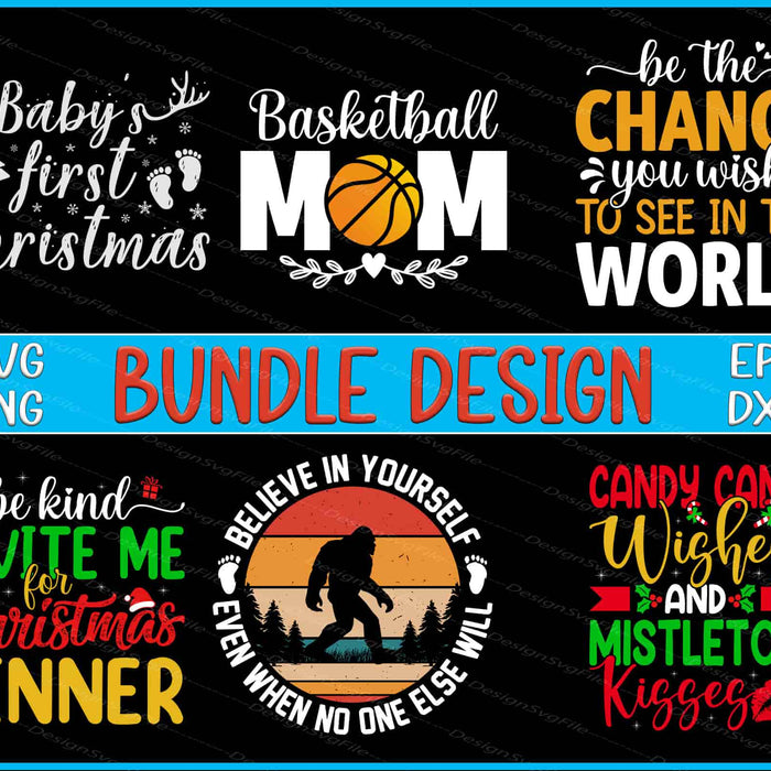Collection of motivational and festive text designs with icons on a black background.