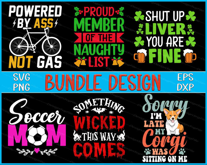 Collection of humorous text designs with various graphics on a black background.