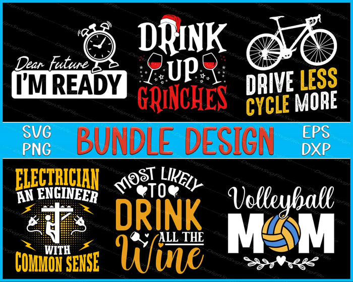 Collection of humorous and motivational text designs with icons on a black background.