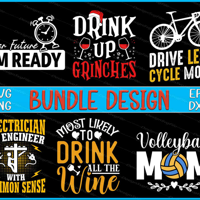 Collection of humorous and motivational text designs with icons on a black background.