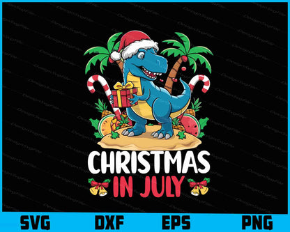 Christmas In July Dinosur Gift SVG PNG Digital Printable File  - Premium Cutting Files in SVG, PNG & EPS Formats - Premium SVG Cutting Files for Crafts