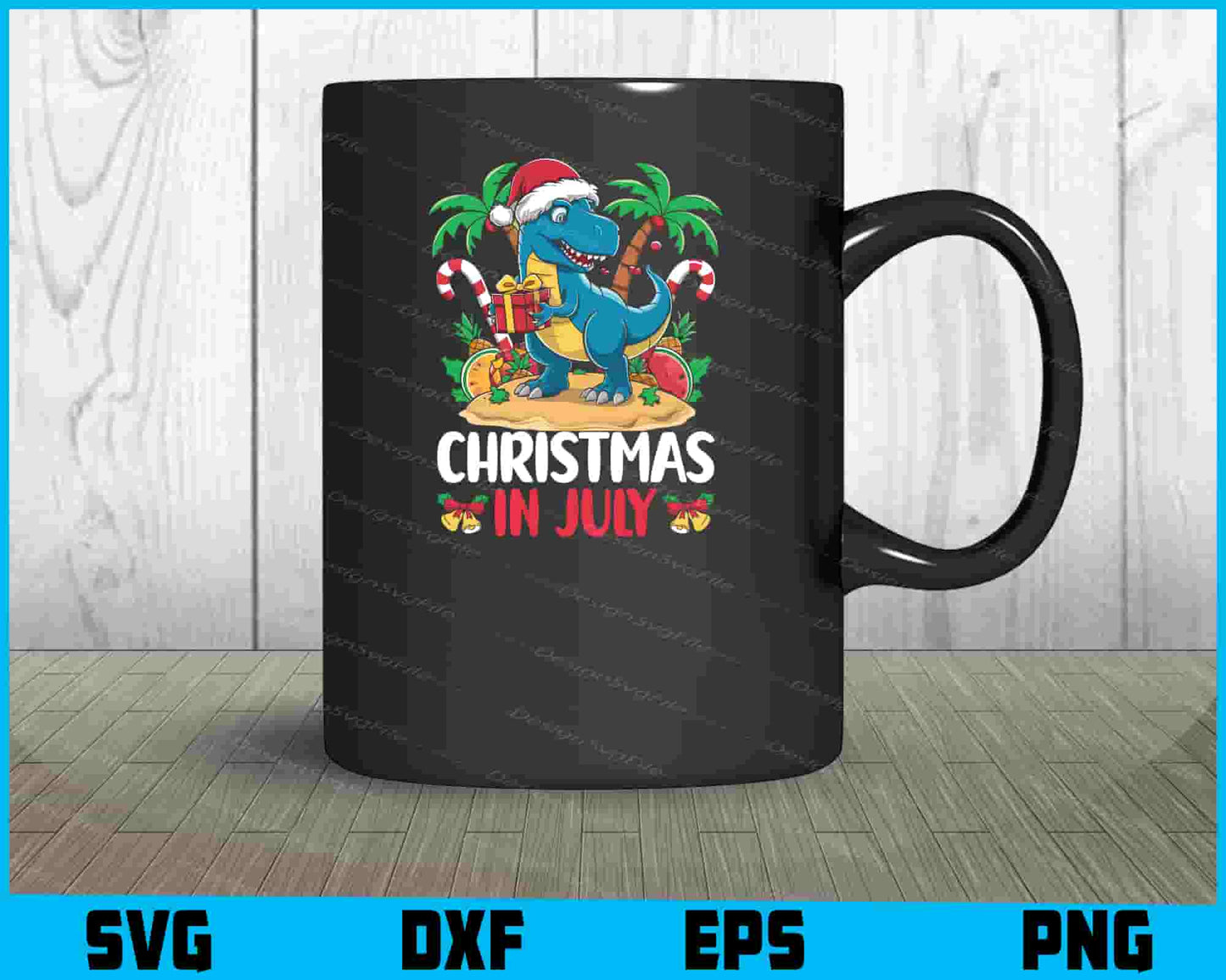 Christmas In July Dinosur Gift SVG PNG Digital Printable File  - Premium Cutting Files in SVG, PNG & EPS Formats - Premium SVG Cutting Files for Crafts