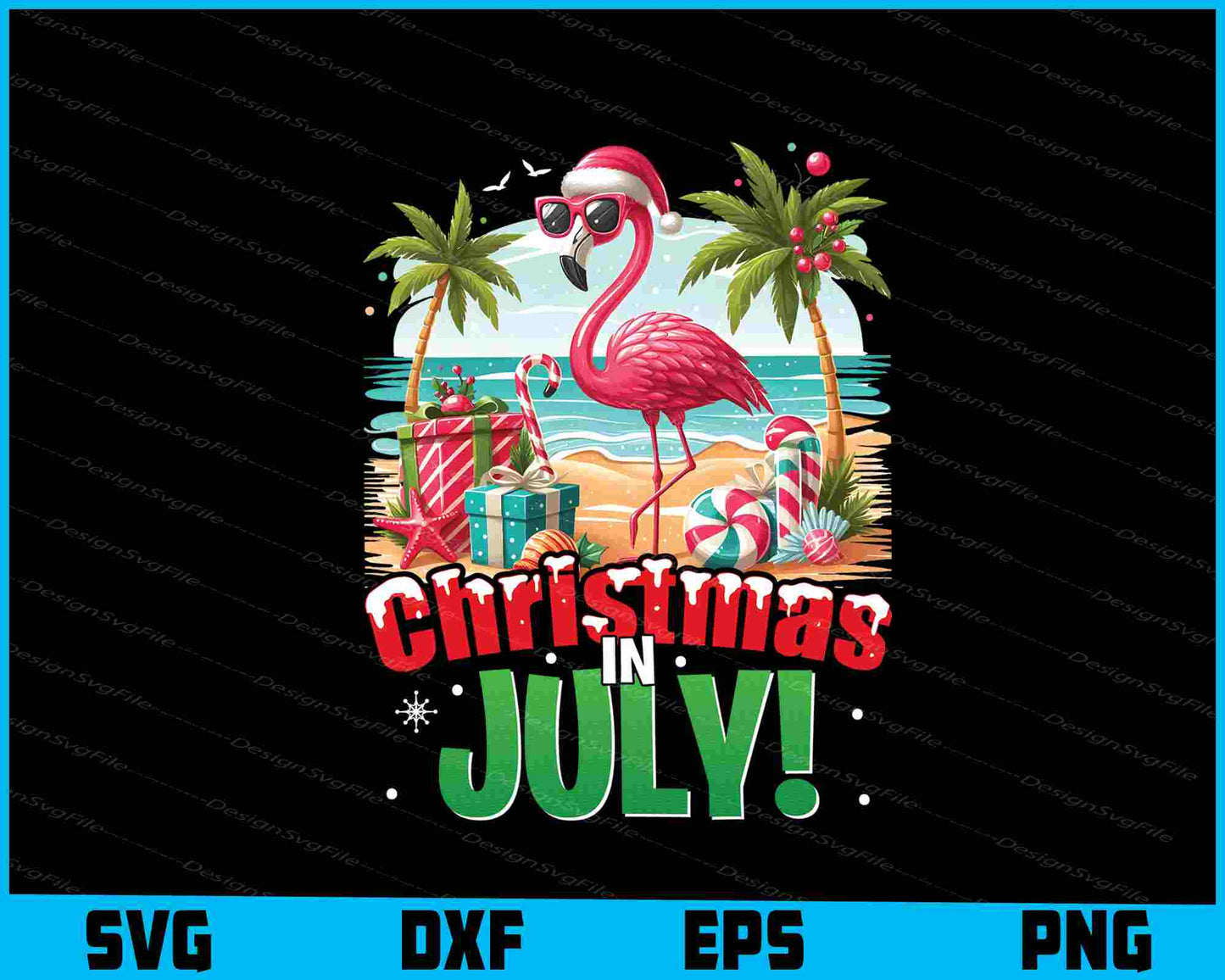 Christmas In July flamingo Svg Png Design Cut Files  - Premium Cutting Files in SVG, PNG & EPS Formats - Premium SVG Cutting Files for Crafts