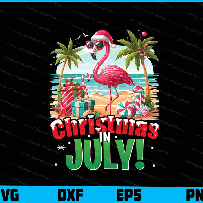 Christmas In July flamingo Svg Png Design Cut Files  - Premium Cutting Files in SVG, PNG & EPS Formats - Premium SVG Cutting Files for Crafts