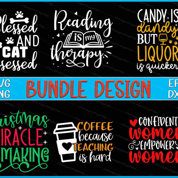Collection of motivational and humorous text designs with various fonts and colors on a black background.
