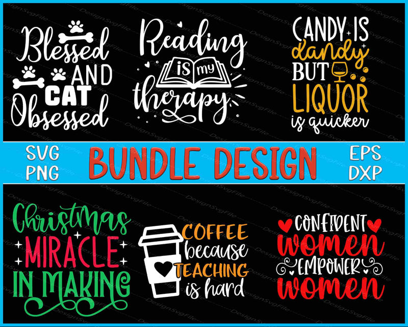 Collection of motivational and humorous text designs with various fonts and colors on a black background.
