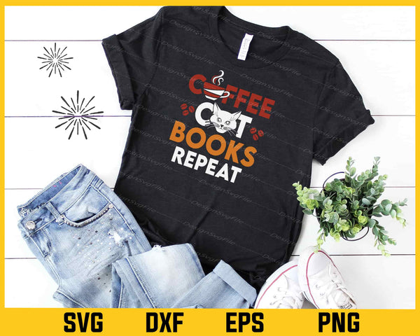 Coffee Cat Books Repeat t shirt