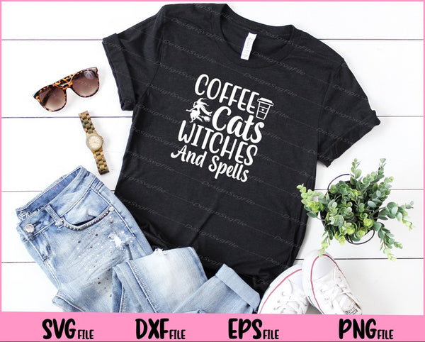 Coffee cats witches and spells Halloween t shirt