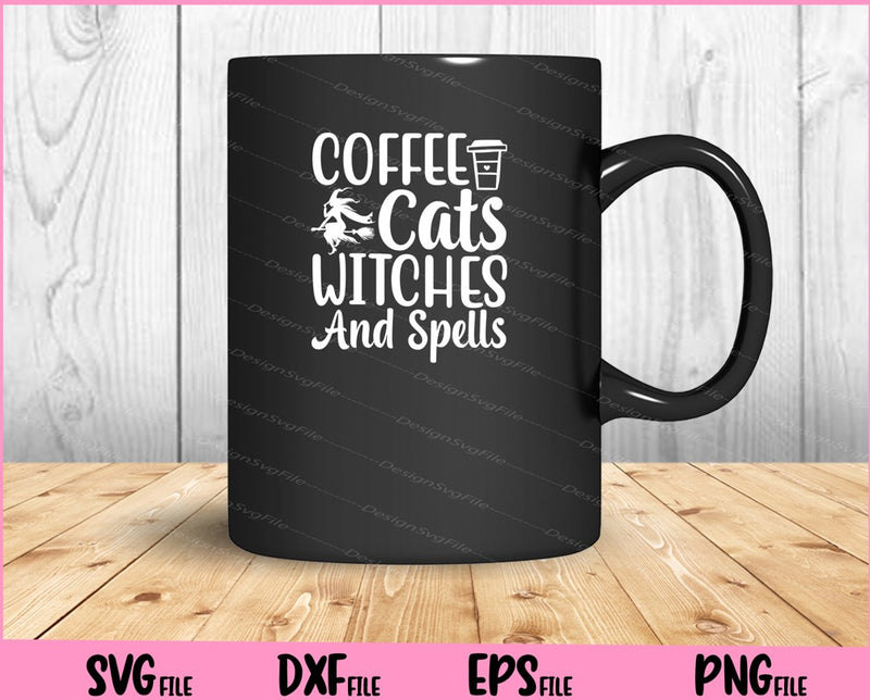 Coffee cats witches and spells Halloween mug