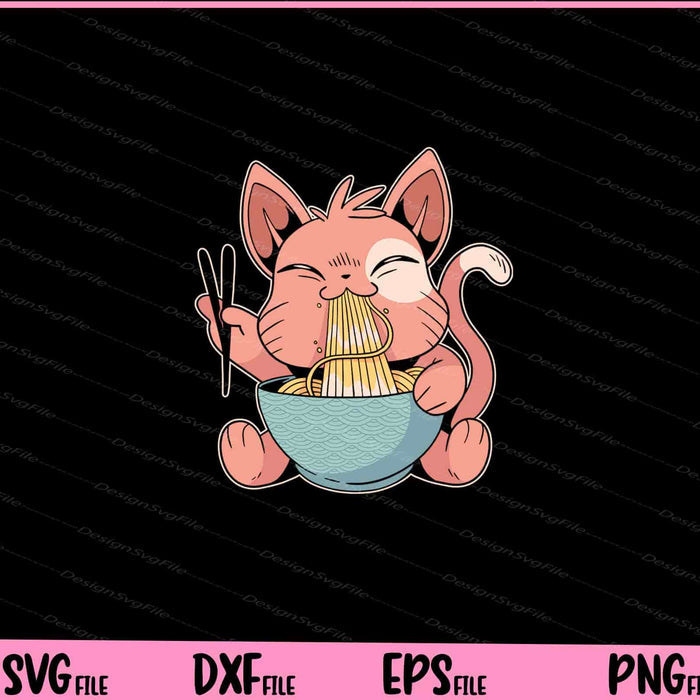 Cute Cat Eating Ramen Svg Cutting Printable Files  - Premium Cutting Files in SVG, PNG & EPS Formats - Premium SVG Cutting Files for Crafts