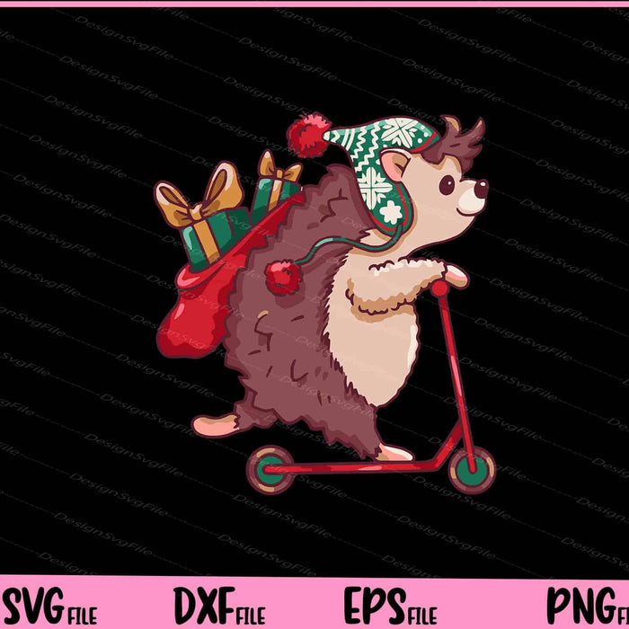 Cute Christmas Hedgehog Scooter Svg Cutting Printable Files  - Premium Cutting Files in SVG, PNG & EPS Formats - Premium SVG Cutting Files for Crafts