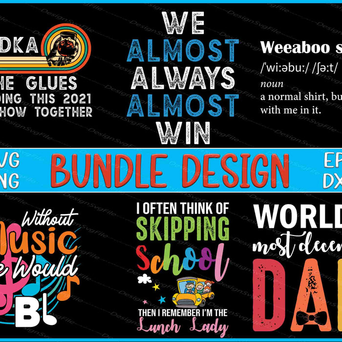 Collection of humorous and motivational text designs with various fonts and colors on a black background.
