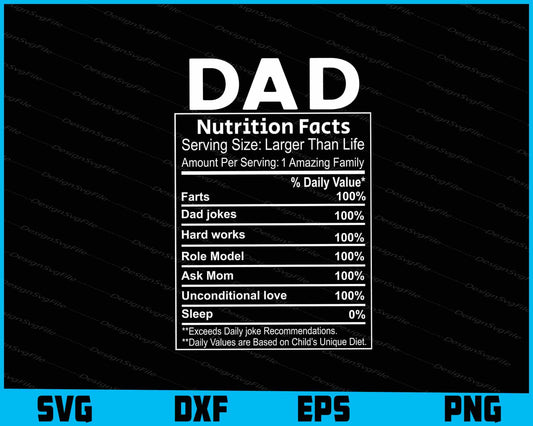 Dad Nutrition Facts SVG PNG File