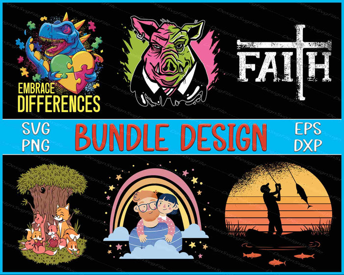 Collection of colorful graphics with text on a black background