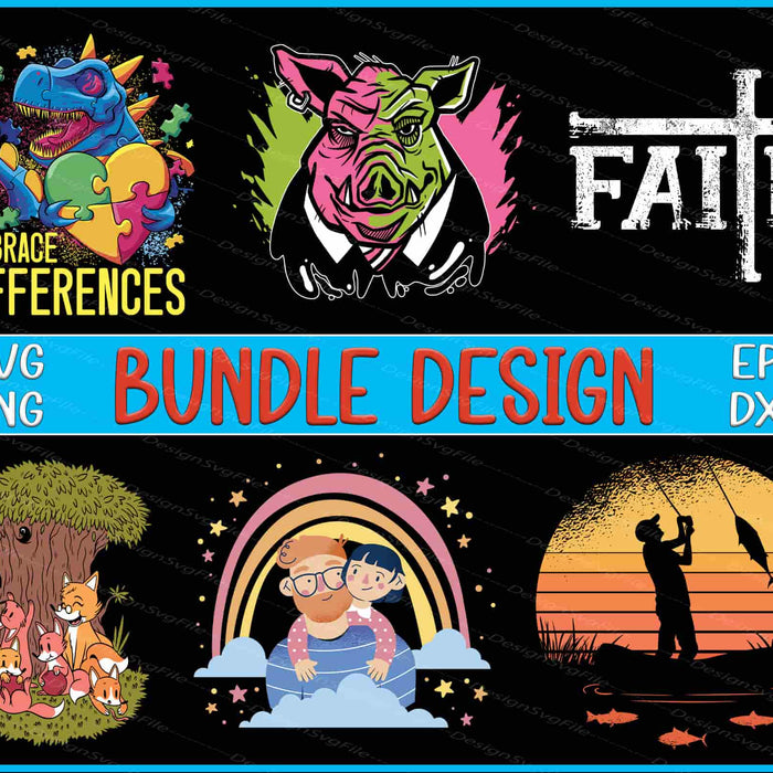 Collection of colorful graphics with text on a black background