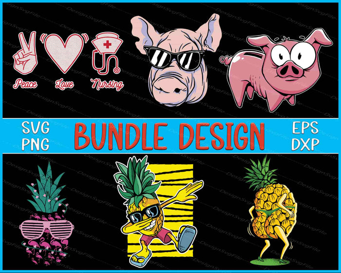Cartoon pig with sunglasses and a surprised expression, along with other graphics and text on a black background.