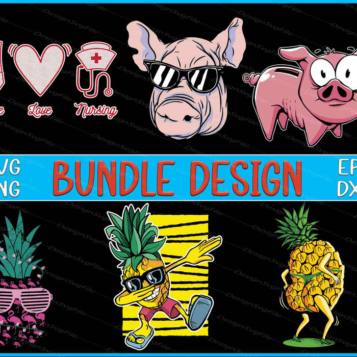 Cartoon pig with sunglasses and a surprised expression, along with other graphics and text on a black background.