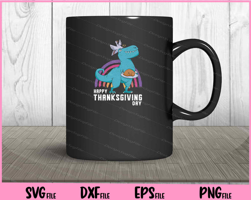 Dinosaur And Turkey Happy Thanksgiving Day mug