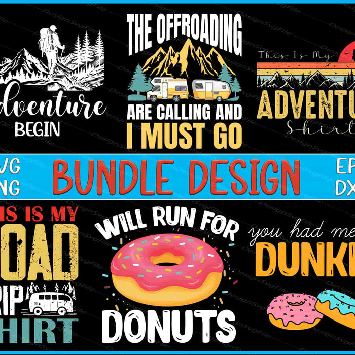 Collection of adventure-themed graphics with text and graphics on a black background.
