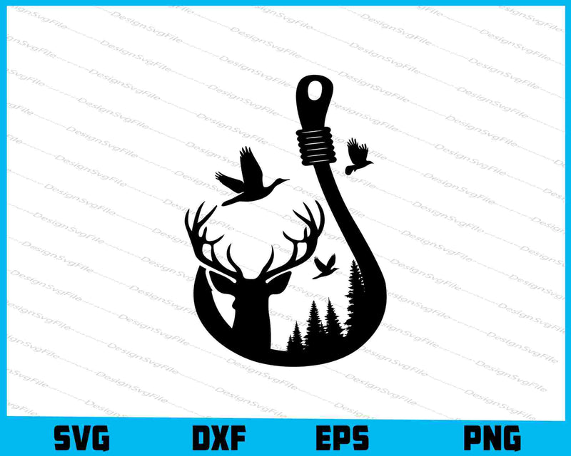 Duck, Deer and Hook SVG, Hunting and Fishing PNG