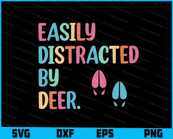 Easily Distracted by... bundle design with colorful text and animal footprints on a black background.