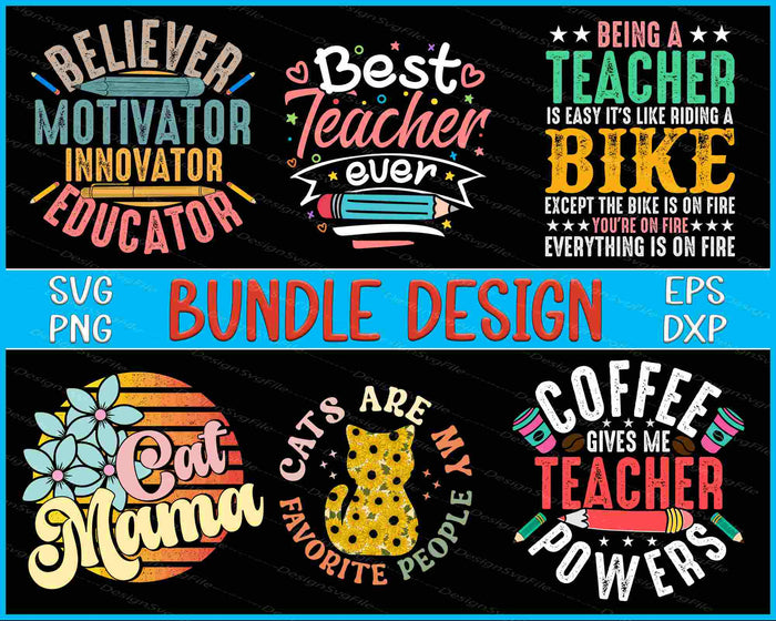 Educator Bundle SVG, Cat Mama PNG
