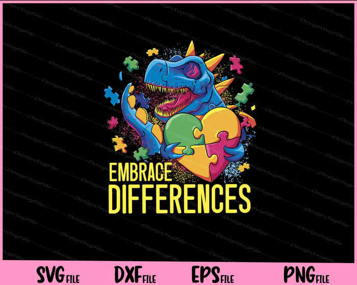Embrace Differences Dinosaur Puzzle Heart Svg Cutting Printable Files  - Premium Cutting Files in SVG, PNG & EPS Formats - Premium SVG Cutting Files for Crafts