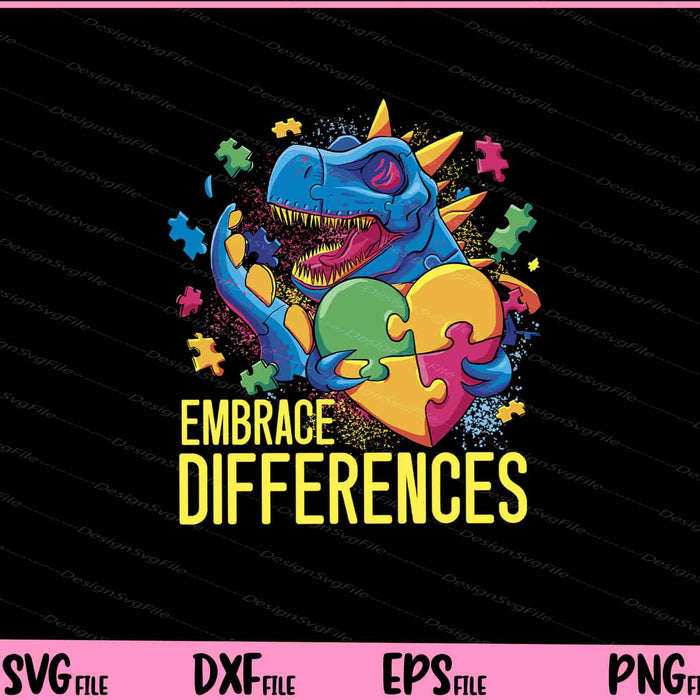 Embrace Differences Dinosaur Puzzle Heart Svg Cutting Printable Files  - Premium Cutting Files in SVG, PNG & EPS Formats - Premium SVG Cutting Files for Crafts