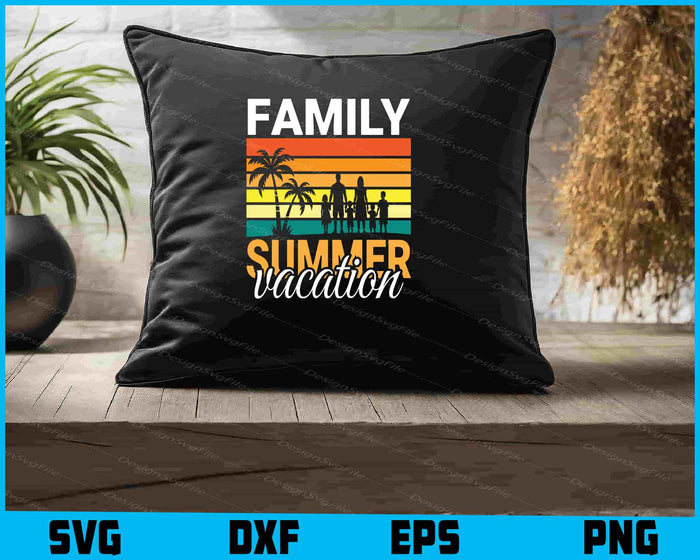 Collection of family vacation-themed designs with text and graphics on a black background.