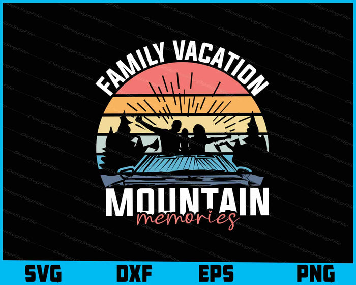 Collection of family-themed SVG designs with sunset, beach, and humorous text on a black background.
