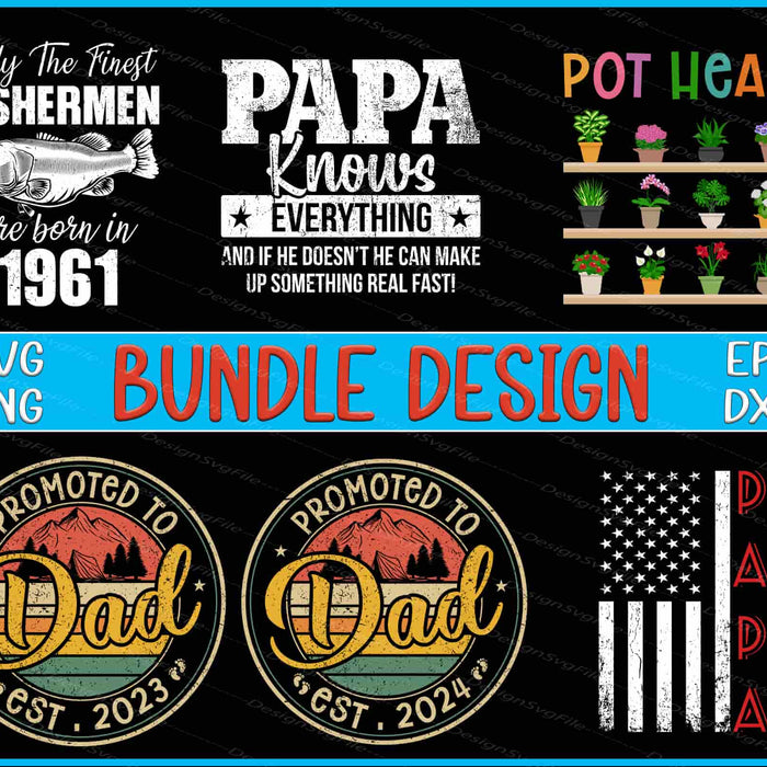 Collection of design elements including text and graphics with a focus on fatherhood and lifestyle themes.