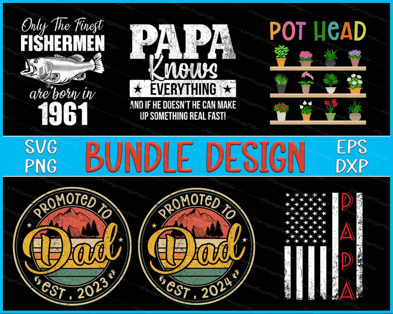 Collection of design elements including text and graphics with a focus on fatherhood and lifestyle themes.