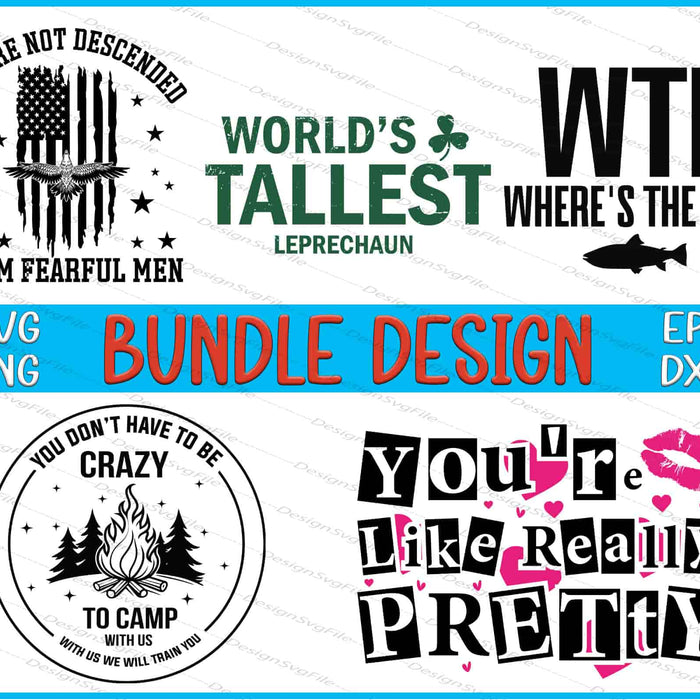 Collection of various text-based designs with graphics on a white background.