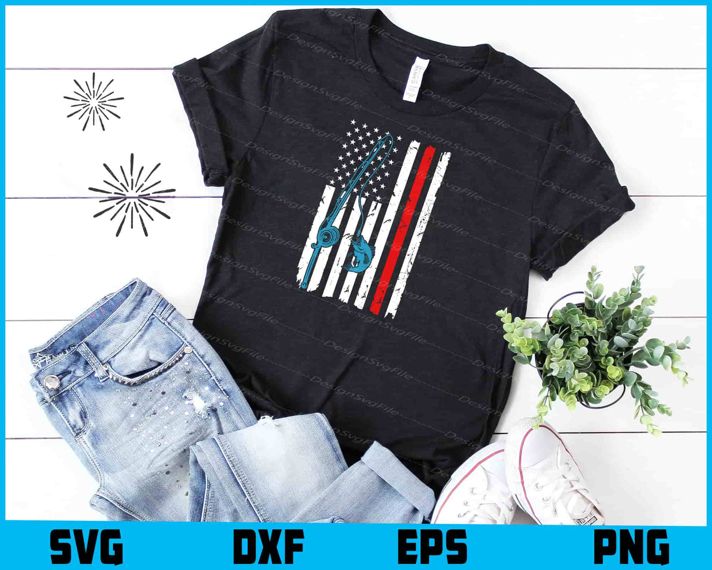 Fishing American Flag SVG