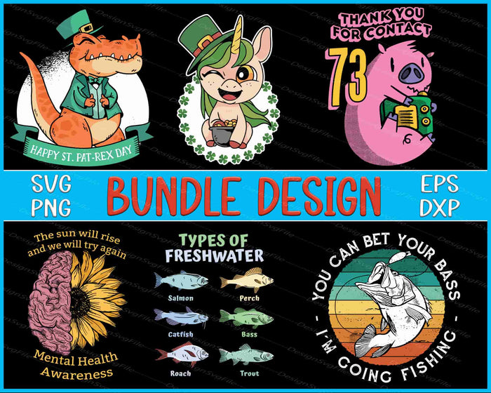 Collection of graphic designs with text and illustrations on a black background