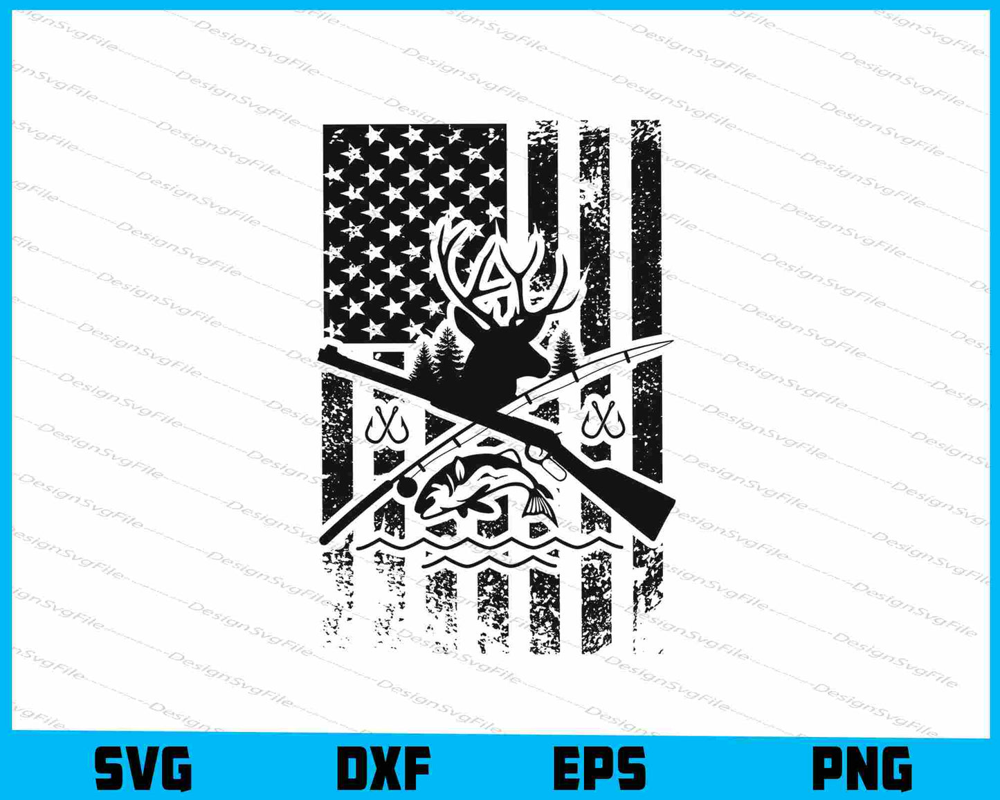 Fishing and Hunting American Flag SVG
