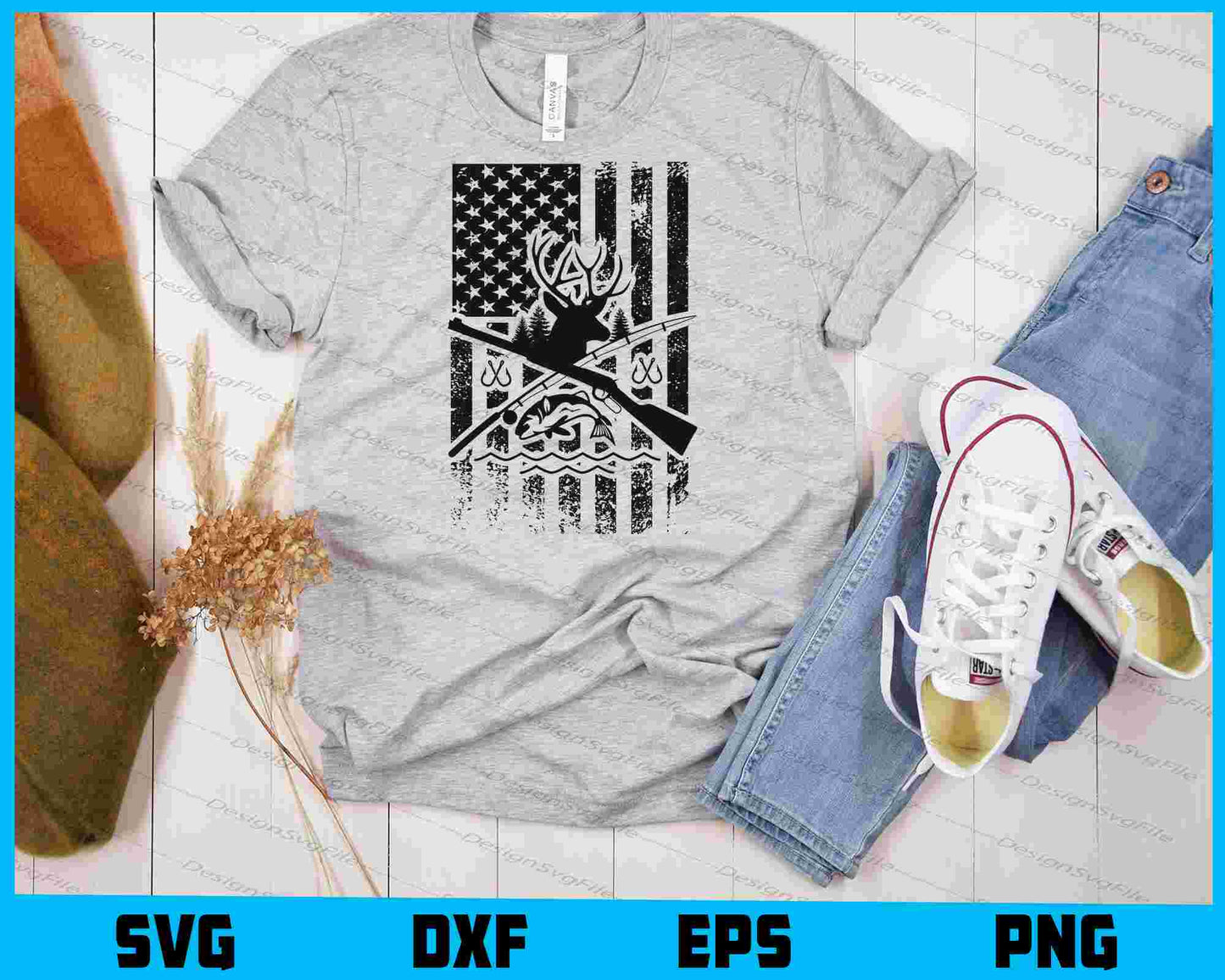 Fishing and Hunting American Flag SVG