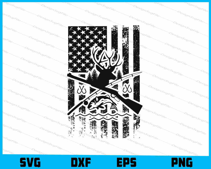 Fishing and Hunting American Flag SVG
