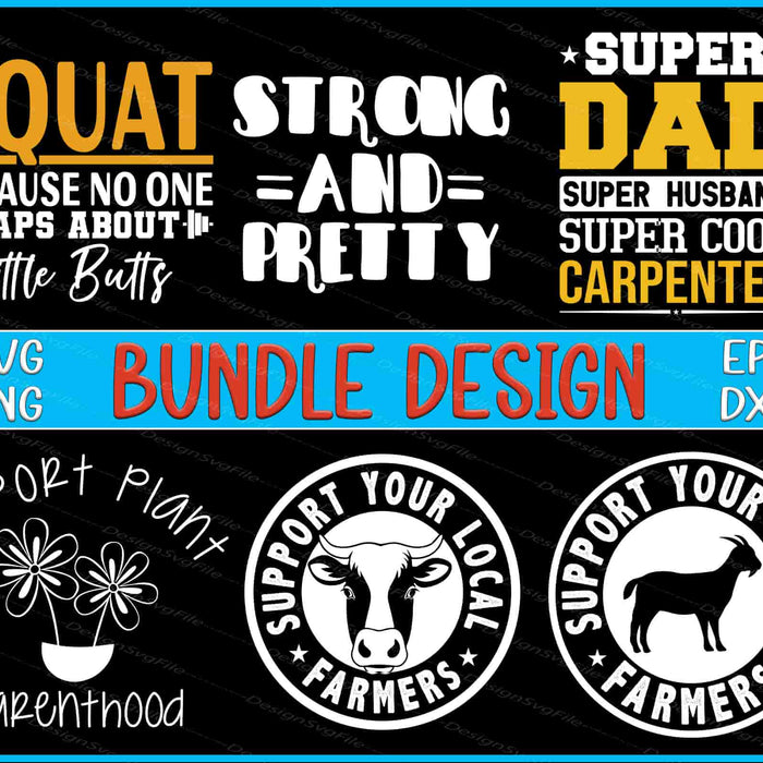 Collection of humorous and motivational text designs with icons on a black background.