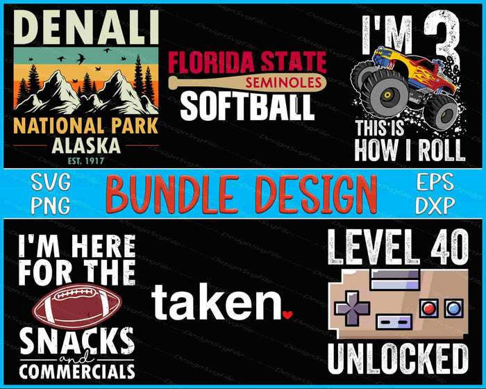 Collection of various graphic designs with text and icons on a black background.