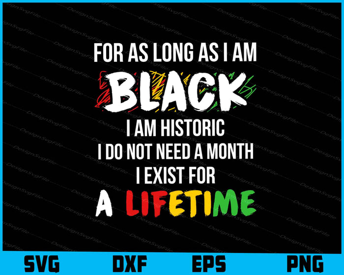 For As Long As I Am Black I Am Historic I Do Not Need A Month SVG
