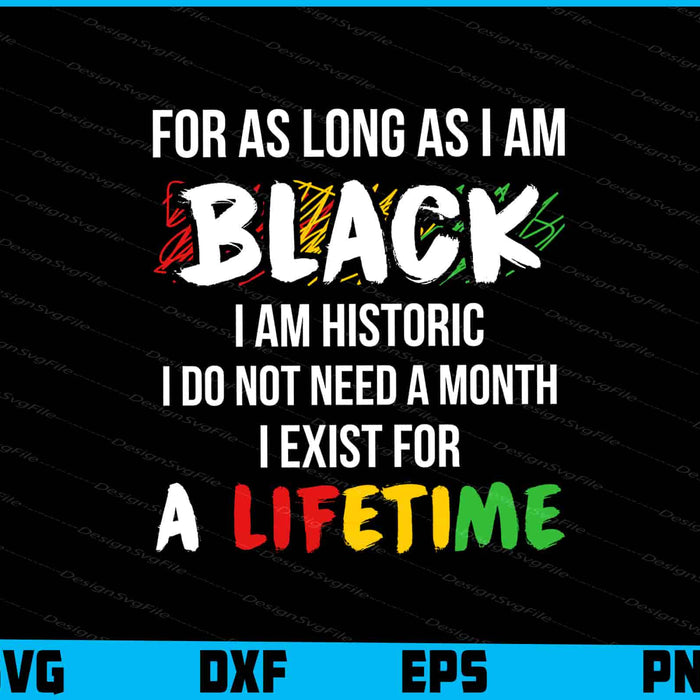 For As Long As I Am Black I Am Historic I Do Not Need A Month SVG