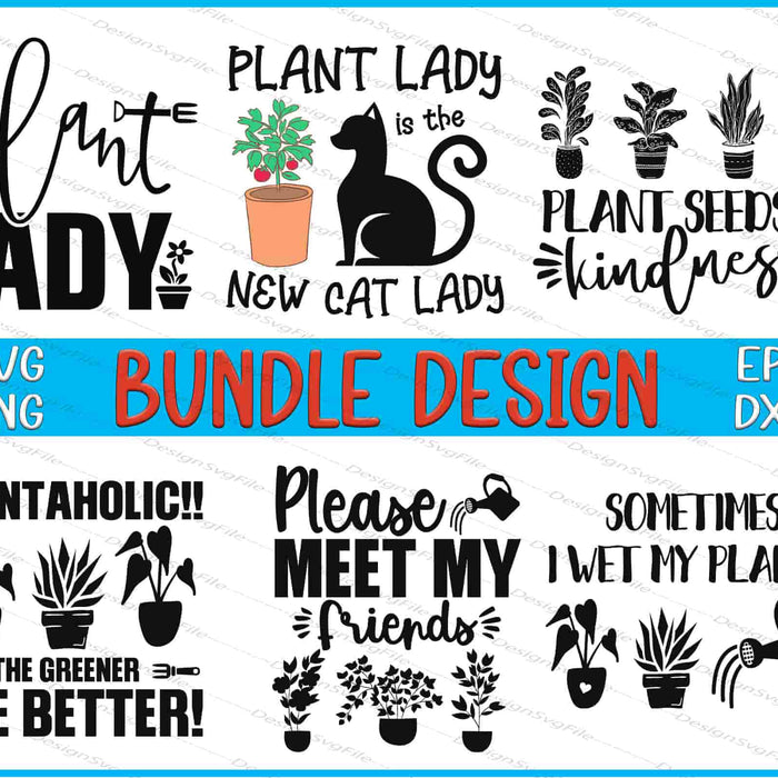 Collection of plant-themed designs with text and plant illustrations on a white background.
