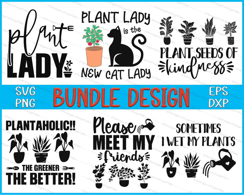 Collection of plant-themed designs with text and plant illustrations on a white background.